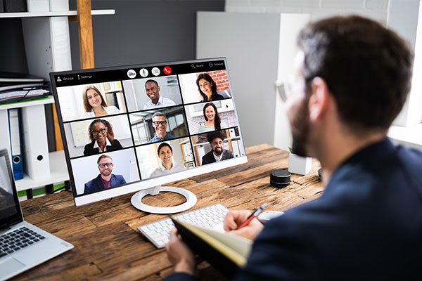 Employees having an online virtual meeting.